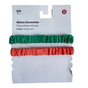 2 Lululemon Skinny Scrunchies Kelly Green and Coral Kiss NWOT